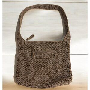 The Sak Bamboo Static Tan Brown Beige Brown Crochet Bucket Hobo Shoulder Bag